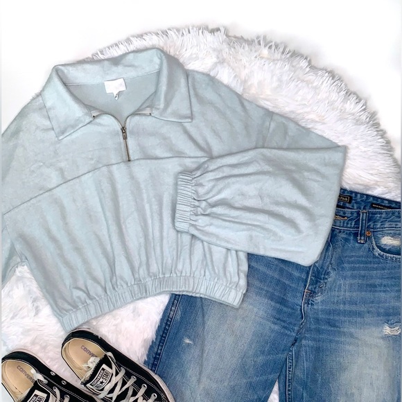 Sky Blue Quarter Zip Collared Fleece Pullover - Picture 9 of 10